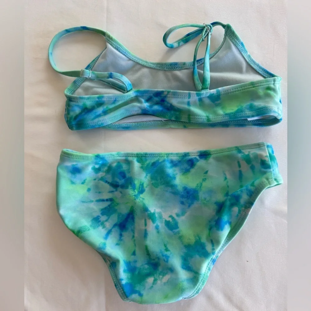 4/$20 ART CLASS Girls Ruched Front Tie-Dye Bralette Swimsuit Set - Small (6/7)